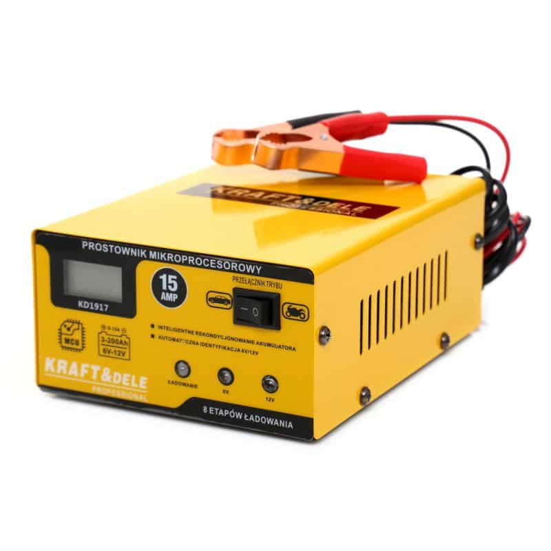 Akumuliatoriaus įkroviklis su mikroprocesoriumi 15A 6/12V - KraftDele KD1917